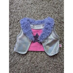 Build-A-Bear Vest Top Plush Pink Purple Silver Pop Star Fur Star Outfit